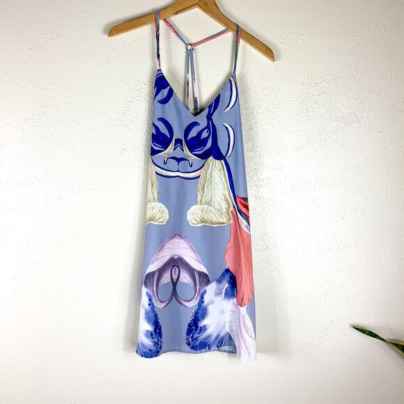 Shilla The Label Blue Printed Slip Dress Sz XS Strappy Womens Mini Shift Casual - Picture 2 of 8